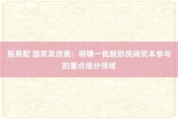 股易配 国家发改委：明确一批鼓励民间资本参与的重点细分领域