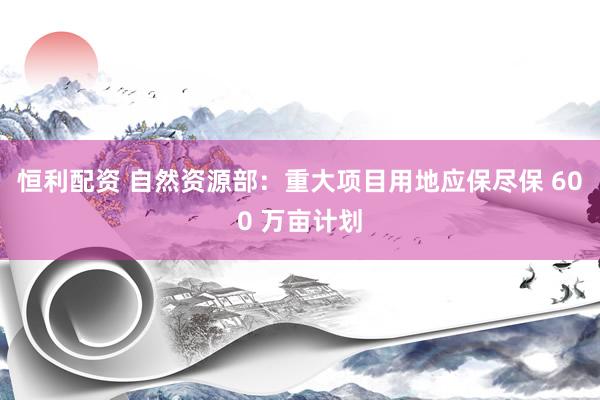 恒利配资 自然资源部：重大项目用地应保尽保 600 万亩计划